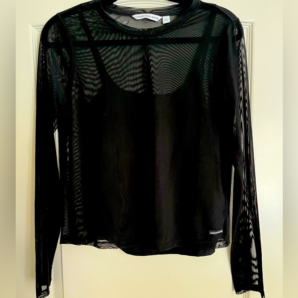 Calvin Klein Jeans Black Sheer Long Sleeve Medium